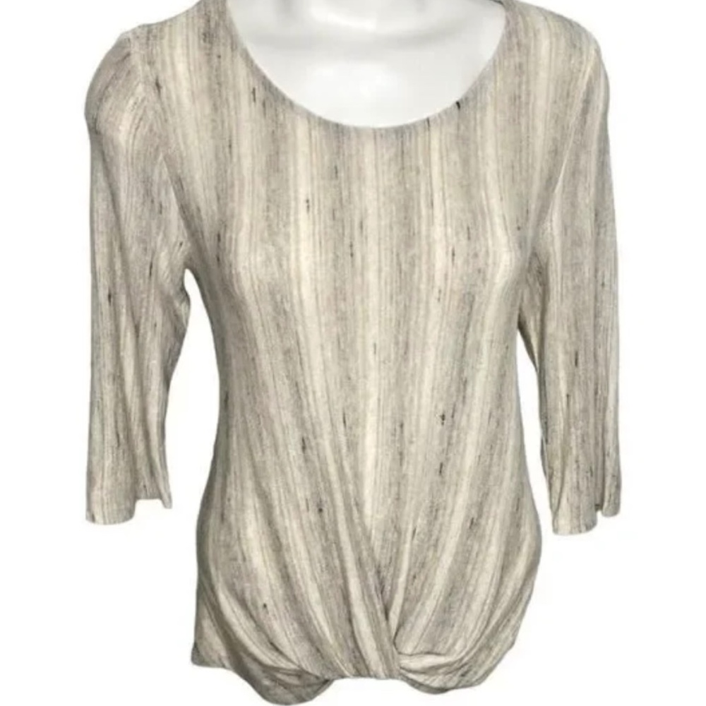 New Women’s Twist Tie Top Blouse Comfort Knit Scoop Neck Marbled Light Tan Small